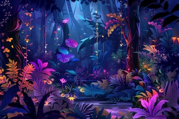 Glowing tropical forest background