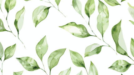 Soft green leaves watercolor seamless pattern for background