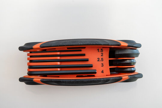  hex key wrench set on white grey background,  steel carbon hand tool