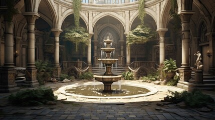 The courtyard of the cathedral de mallorca. AI generated art illustration.