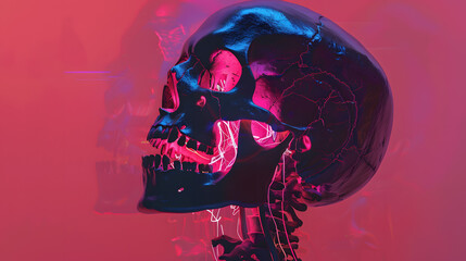 Skull profile illuminated neon colors, art poster
