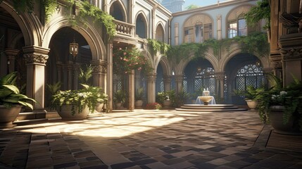 Fototapeta premium The courtyard of the cathedral de mallorca. AI generated art illustration.