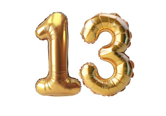 Numeral "13" Foil balloon png. number thirteen isolated transparent. Foil "13" number png .3D "13" Number Balloon png.for Advertising Design.For Weddings greeting.