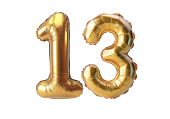 Numeral "13" Foil balloon png. number thirteen isolated transparent. Foil "13" number png .3D "13" Number Balloon png.for Advertising Design.For Weddings greeting.