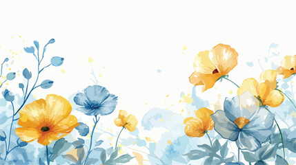 Spring watercolor blue yellow flower for wedding birt