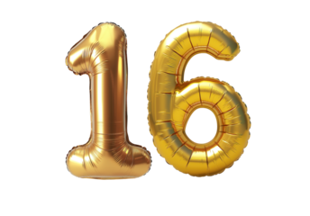 Numeral "16" Foil balloon png. number sixteen isolated transparent. Foil "16" number png .3D "16" Number Balloon png.for Advertising Design.For Weddings greeting.