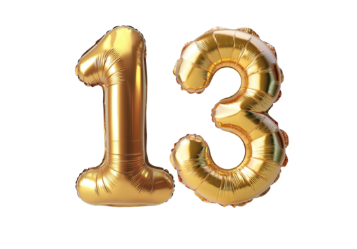 Numeral "13" Foil balloon png. number thirteen isolated transparent. Foil "13" number png .3D "13" Number Balloon png.for Advertising Design.For Weddings greeting.