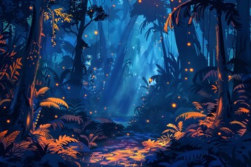 Glowing tropical forest background