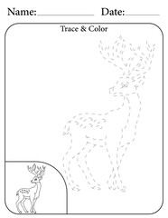 Deer Printable Activity Page for Kids. Educational Resources for School for Kids. Kids Activity Worksheet. Trace and Color the Shape