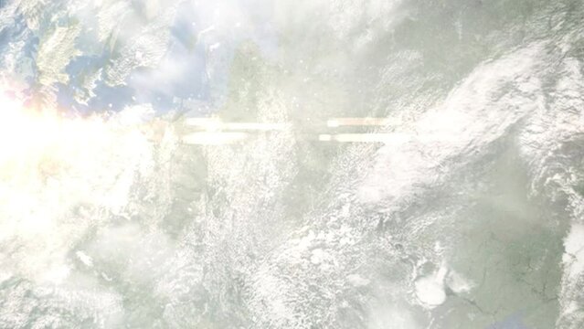 Zoom in from space and focus on Slonim, Belarus. 3D Animation. Background for travel intro. Elements of this image furnished by NASA