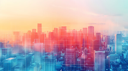 Fototapeta premium Futuristic cityscape of digital lines and holographic architecture