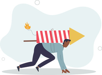 businessman prepare to start running with ignite firework.flat vector illustration.
