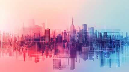Fototapeta premium Futuristic cityscape of digital lines and holographic architecture
