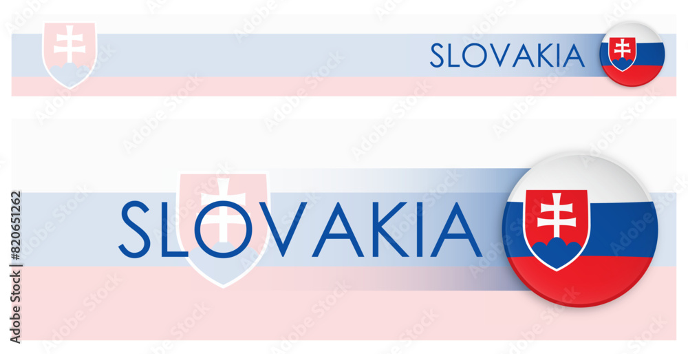 Wall mural slovakia flag horizontal web banner in modern neomorphism style. webpage slovak country header butto