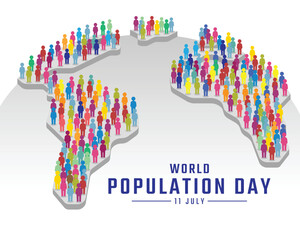 World poppulation day - Group of colordul humans sign stand on floor earth block vector design