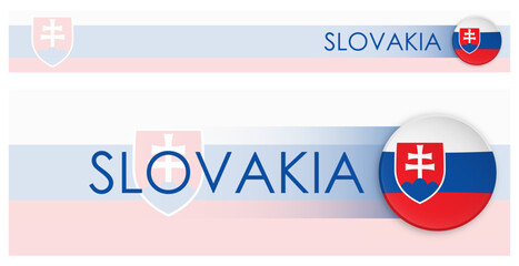 Slovakia flag horizontal web banner in modern neomorphism style. Webpage Slovak country header button for mobile application or internet site. Vector