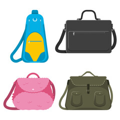 Bags vector cartoon set isolated on a white background.