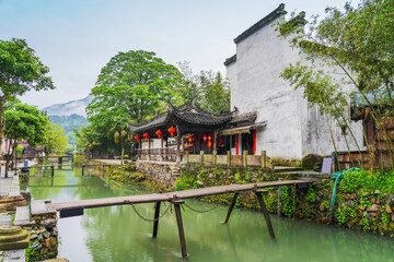 Tourism Scenery of Ancient Towns, Ancient Buildings, and Rivers in the Mountainous Areas of Anhui...