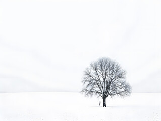 Fototapeta premium Minimalist scene of a solitary tree in a snowy field