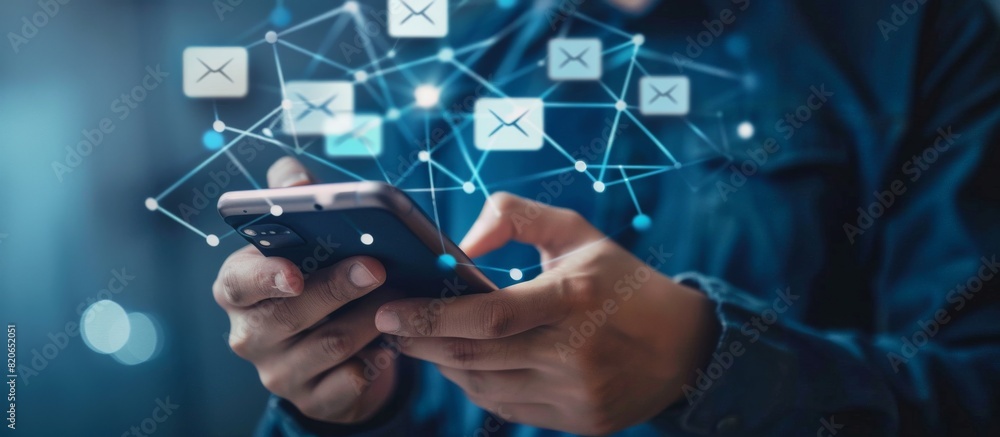 Aufkleber a person is utilizing a smartphone for email communication within a digital network. the advancement