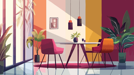Table with stylish decor in room Vector illustration.