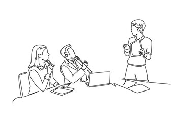 Client and customer concept. Single line draw design vector graphic illustration.