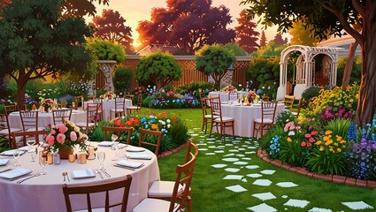 Fototapeta premium A beautiful garden with flowers of vibrant colors grown on bushes which enhance the beauty of garden