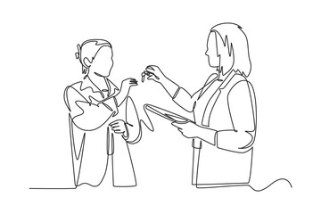 Client and customer concept. Single line draw design vector graphic illustration.