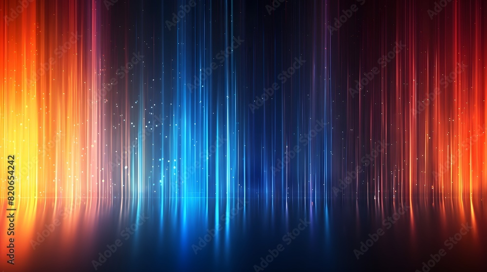 Poster dynamic abstract design. it features vertical streaks of light, alternating between shades of blue a