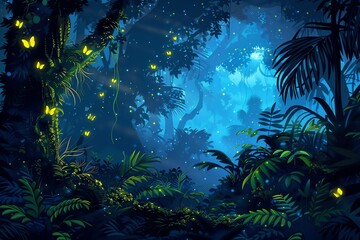 Naklejka premium Glowing tropical forest background