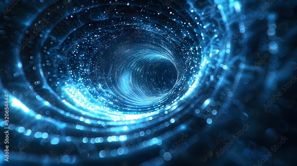 Poster swirl of luminous blue lines and points, creating concentric circles that seem to be emanating from 
