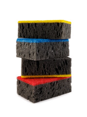 Black and colored household sponges isolated on a white background. Sponge for washing dishes .