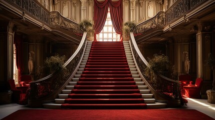 Fototapeta premium Red carpet in the church. AI generated art illustration.