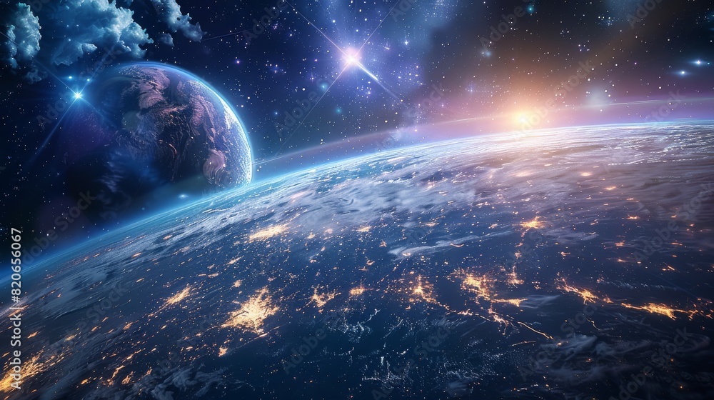 Poster Floating in space. Generative AI.