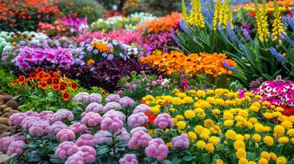 Vibrant floral garden with diverse blooming flowers