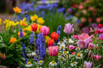 Fototapeta premium Vibrant spring garden with colorful flowers