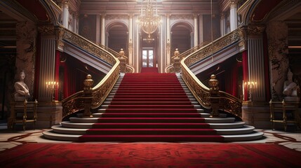 Red carpet in the church. AI generated art illustration.