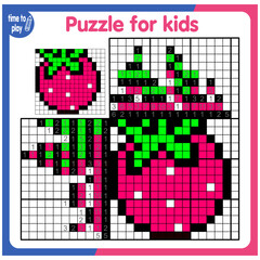 Coloring by numbers, educational game for children. Coloring book with numbered squares. Strawberry Raspberry. berry
