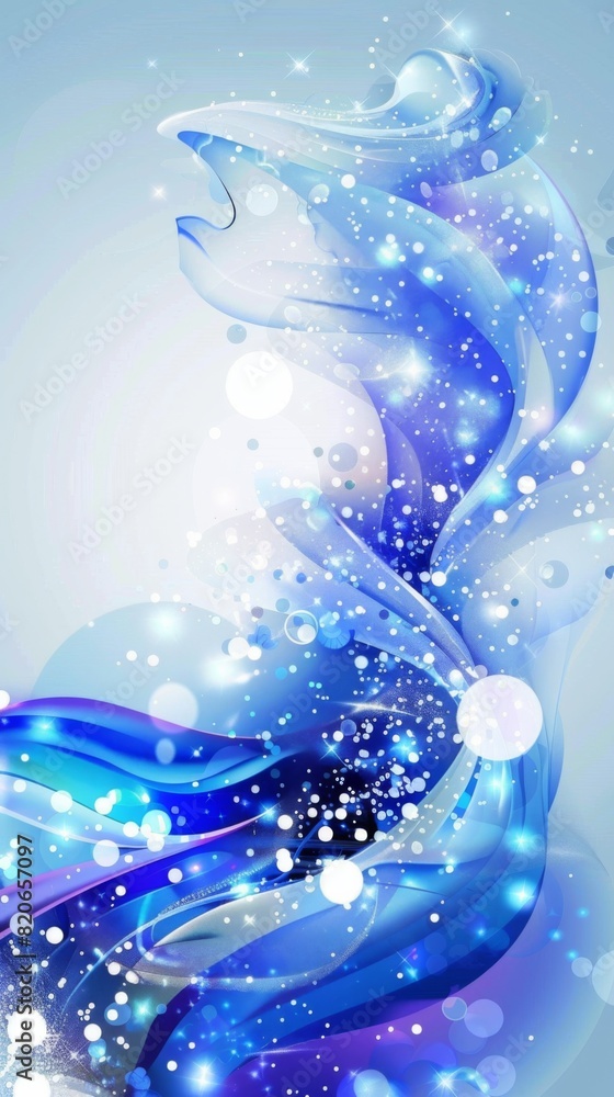Poster blue abstract background with swirling bubbles in various sizes
