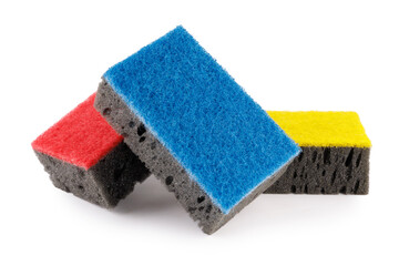 Multi-colored and black household sponges isolated on a white background. Sponge for washing dishes .
