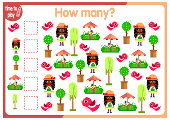 math card for children. studying numbers. children's logic problems. figurines for children. number. Funny animals. count the objects and write down their quantity
