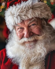 Jolly santa claus with white beard and red hat