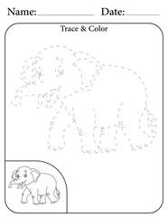 Elephant Printable Activity Page for Kids. Educational Resources for School for Kids. Kids Activity Worksheet. Trace and Color the Shape