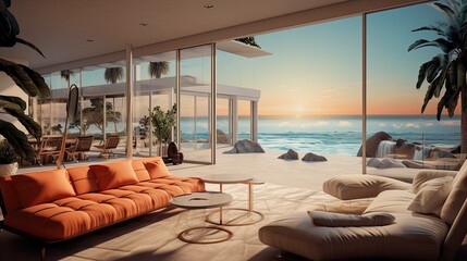 Fototapeta premium Beach with a hut. AI generated art illustration.