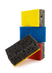 Stack of black multi-colored household sponges isolated on a white background. Sponge for washing dishes .