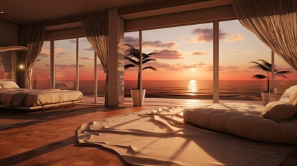 Fototapeta premium Beach with a hut. AI generated art illustration.