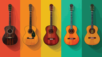 Acoustic guitars on color background closeup Vector illustration