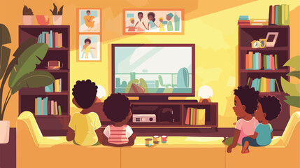 African-American children watching cartoons at home Vector