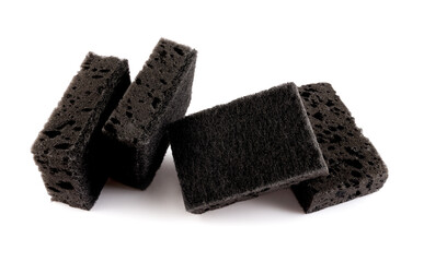 Sponge for washing dishes . Completely black household sponge.