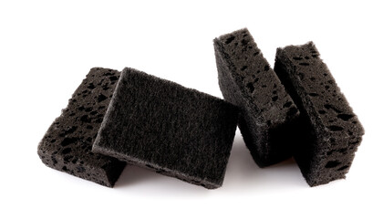 Sponge for washing dishes . Completely black household sponge.